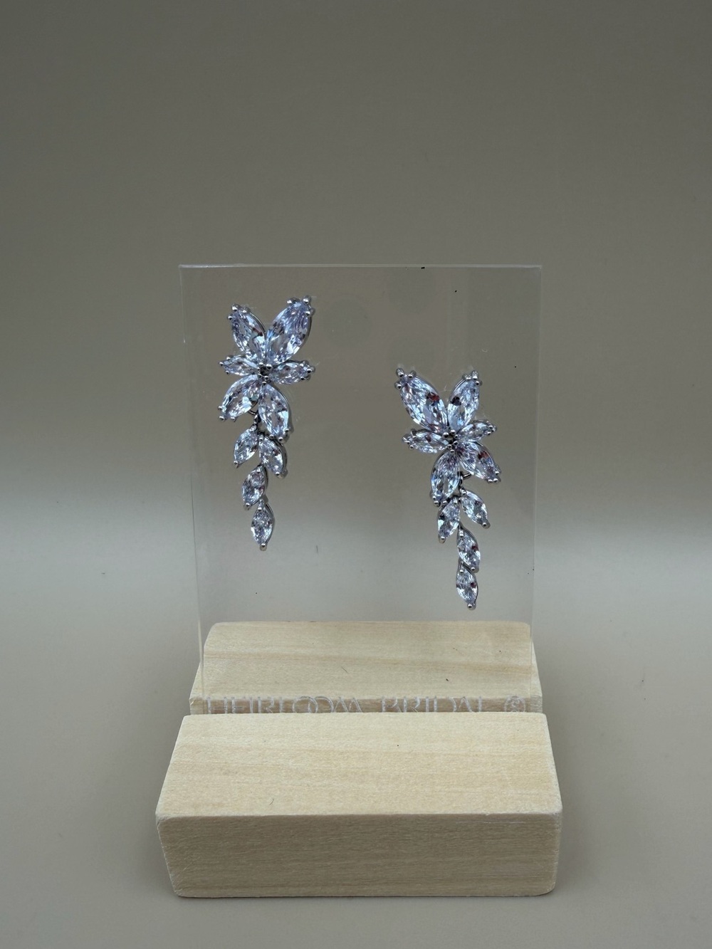 Bridal Crystal Floral Drop Earrings Silver Tone
